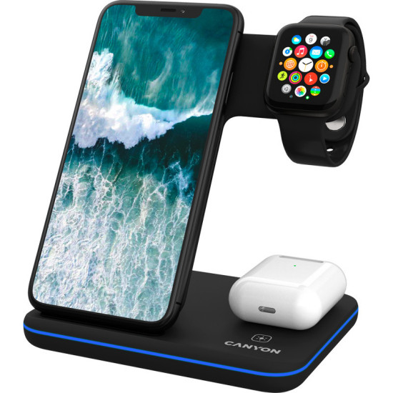 Incarcator Wireless Canyon 3-in-1 Negru Incarcator Wireless Canyon 3-in-1 Negru