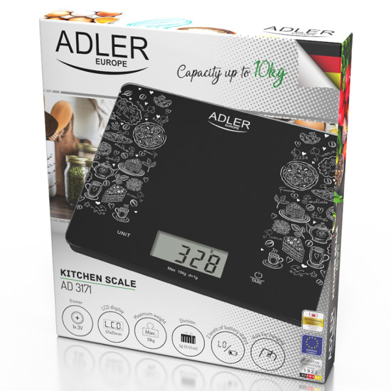 Cantar Bucatarie Sticla Adler Capacitate 10 Kg Negru Cantar Bucatarie Sticla Adler Capacitate 10 Kg Negru