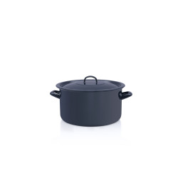 Cratita Adanca Emailata Clasica Teget Navy Blue 28 Cu Capac  Metalac