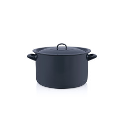 Cratita Adanca Emailata Clasica Teget Navy Blue 32 Cu Capac  Metalac