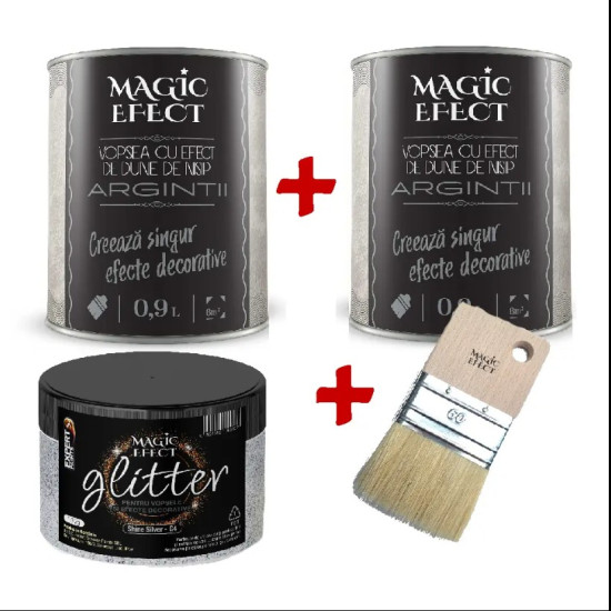 Pachet Magic Efect Silver Sand 1+1 + Glitter +pensula 0.9l