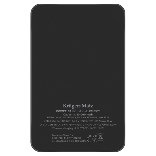 Baterie Externa 10000 Mah Inductiva Kruger&matz Negru Km0912 Baterie Externa 10000 Mah Inductiva Kruger&matz Negru Km0912