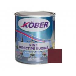 Vopsea Email Pentru Metal 3 In 1 Direct Pe Rugina  Int/ext Rosu Vin Kober 0.75 L