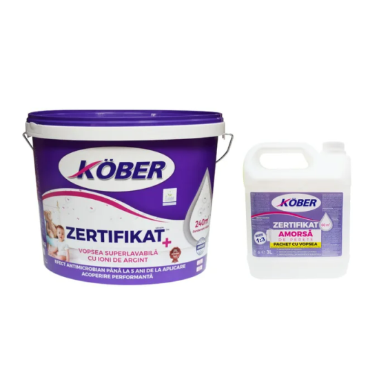 Pachet Promo Vopsea Lavabila Kober Zertificat Plus 15l+amorsa Zidarie Plus Kober 3l