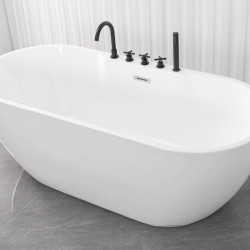 Cada Baie Freestanding Aruba 170x75x58cm G9041 + Baterie Si Accesorii Finisaj Negru Mat