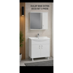 Baza Alba 55cm Dlm 773168 + Dulap Suspendat Cu Oglinda Dlm 773205 + Lavoar Ceramic Etejerli 55cm Dlp 039905