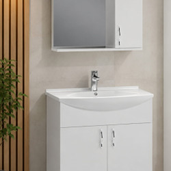 Baza Alba 55cm Dlm 773168 + Dulap Suspendat Cu Oglinda Dlm 773205 + Lavoar Ceramic Etejerli 55cm Dlp 039905