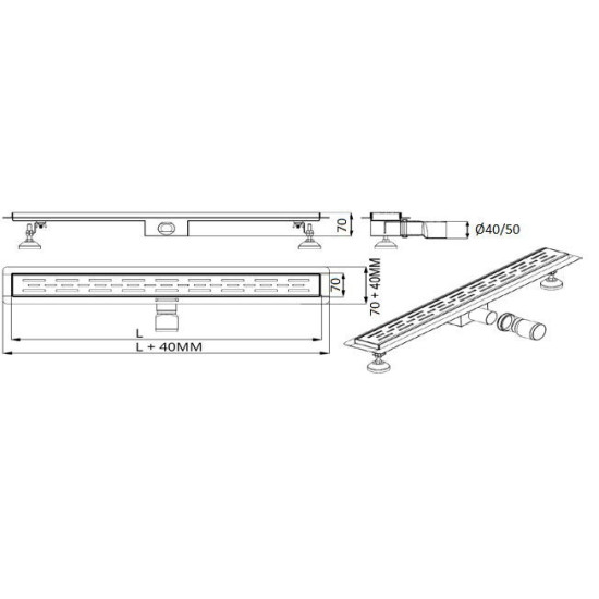 Rigola Dus Din Inox Classic Negru 600x70 Mm