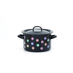 Cratita Adanca Emailata Clasica Cu Capac 18 Pastel Dots Metalac