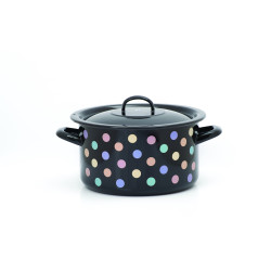 Cratita Adanca Emailata Clasica Cu Capac 22 Pastel Dots Metalac