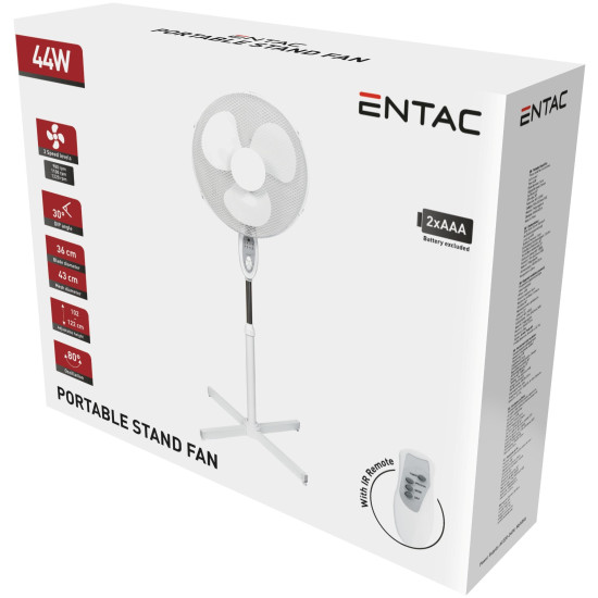 Ventilator Cu Picior 44w Cu Telecomanda Si Pulsare Entac Alb