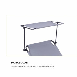Sezlong Cu Parasolar Heinner 186x55x24cm Gri Dszp012