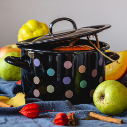 Cratita Adanca Emailata Clasica Cu Capac 22 Pastel Dots Metalac