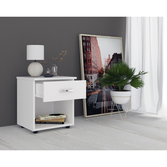 Noptiera Ro Alb 1 Sertar 40x34x44 Cm