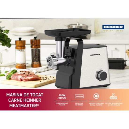 Masina De Tocat Heinner Meatmaster Hmg-2100ss3 2100w 2 Viteze Negru/inox