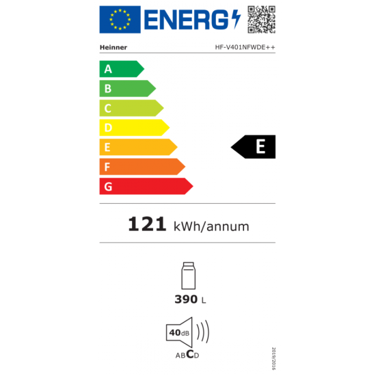 Frigider Cu O Usa Heinner Hf-v401nfwde++ Dozator Apa Clasa E 389l 186cm Alb