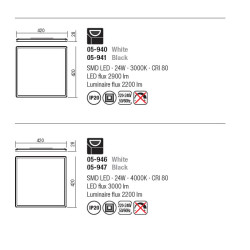 Plafoniera Memo Sq Led 24w Ip20 3000k Wh D420