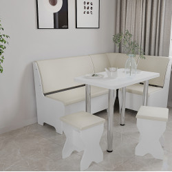 Set Coltar Bucatarie Tunis Cu Masa Si 2 Tabureti Alb+fildes
