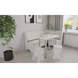 Set Coltar Bucatarie Tunis Cu Masa Si 2 Tabureti Alb+fildes