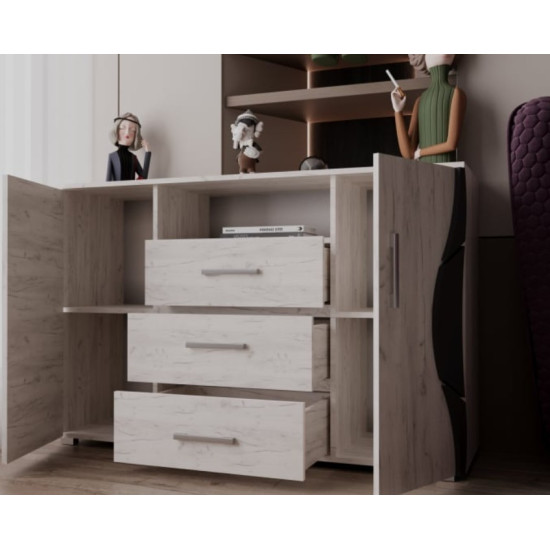 Comoda Laguna 3 Sertare 2 Usi 135x40x84cm Stejar K001 Comoda Laguna 3 Sertare 2 Usi 135x40x84cm Stejar K001