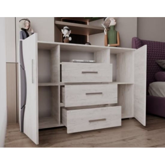 Comoda Laguna 3 Sertare 2 Usi 135x40x84cm Stejar K001 Comoda Laguna 3 Sertare 2 Usi 135x40x84cm Stejar K001