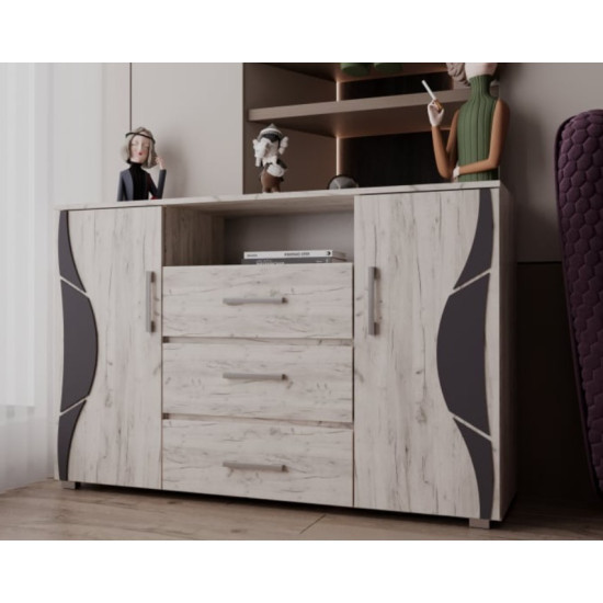 Comoda Laguna 3 Sertare 2 Usi 135x40x84cm Stejar K001 Comoda Laguna 3 Sertare 2 Usi 135x40x84cm Stejar K001