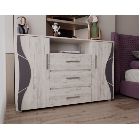 Comoda Laguna 3 Sertare 2 Usi 135x40x84cm Stejar K001 Comoda Laguna 3 Sertare 2 Usi 135x40x84cm Stejar K001