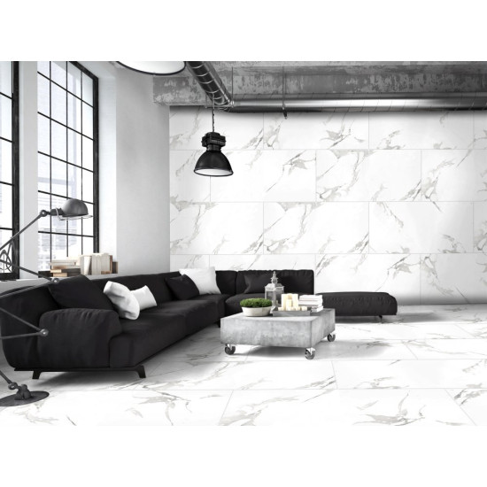 Gresie Portelanata Premier Carrara Alb Lucios 120x60 Cm Rectificata Interior/exterior (1.44mp/cut)