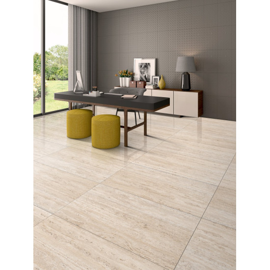 Gresie Portelanata Premier Travera Crema Lucios 120x60 Cm Interior/exterior  (1.44mp/cut)
