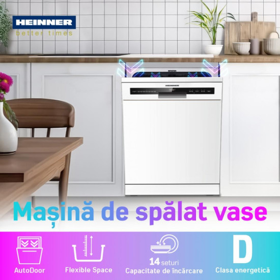 Masina De Spalat Vase Heinner Hdw-fsm60714awd+++ 7 Programe 85 Cm Clasa D Alb