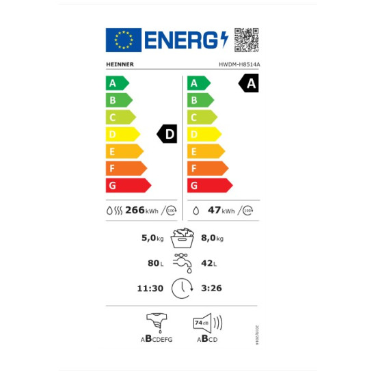 Masina De Spalat Cu Uscator Heinner Hwdm-h8514a 8kg / 5kg 1400rpm Clasa A Alb
