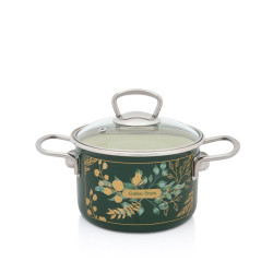 Cratita Adanca Emailata 16cm Cu Capac De Sticla Golden Metalac