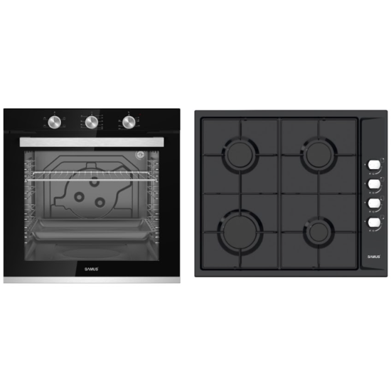 Pachet Cuptor Incorporabil Samus Slim Glass Sc840gt Negru + Plita Incorporabila Samus Psg-64sx Inox