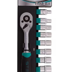 Set Capete Tubulare 1/4 Capete 4-13 Mm Cu Cheie Clichet Crv 11 Piese Stels