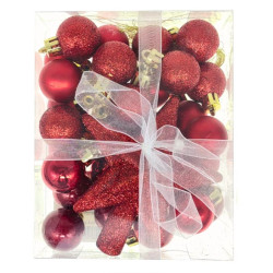 Set Globuri Brad 3cm + Stea Rosu Artezan 30 Buc/cutie