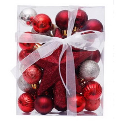 Set Globuri Brad 3cm + Stea Rosu-alb Artezan 30 Buc/cutie