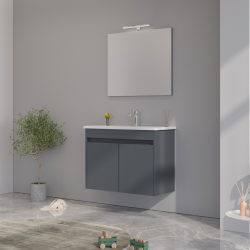 Set Mobilier Baie Mdf Cu Usi Orka Purus 80 Cm Antracit + Lavoar Si Oglinda