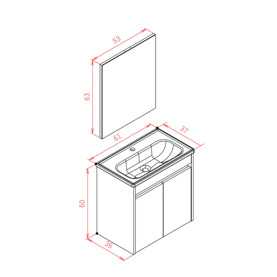Set Mobilier Baie Mdf Cu Usi Suspendat Orka Lova 60 Cm Alb + Lavoar Si Oglinda