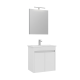 Set Mobilier Baie Mdf Cu Usi Suspendat Orka Lova 60 Cm Alb + Lavoar Si Oglinda