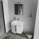 Set Mobilier Baie Mdf Cu Usi Suspendat Orka Lova 60 Cm Alb + Lavoar Si Oglinda