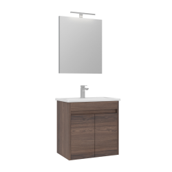 Set Mobilier Baie Mdf Cu Usi Suspendat Orka Lova 60 Cm Navaro + Lavoar Si Oglinda