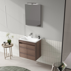 Set Mobilier Baie Mdf Cu Usi Suspendat Orka Lova 60 Cm Navaro + Lavoar Si Oglinda