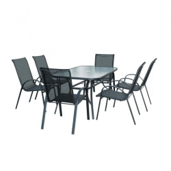 Set Mobilier Gradina Heinner Fiesta Stsm007 Masa Si 6 Scaune Otel Si Sticla