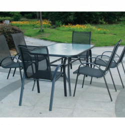 Set Mobilier Gradina Heinner Fiesta Stsm007 Masa Si 6 Scaune Otel Si Sticla