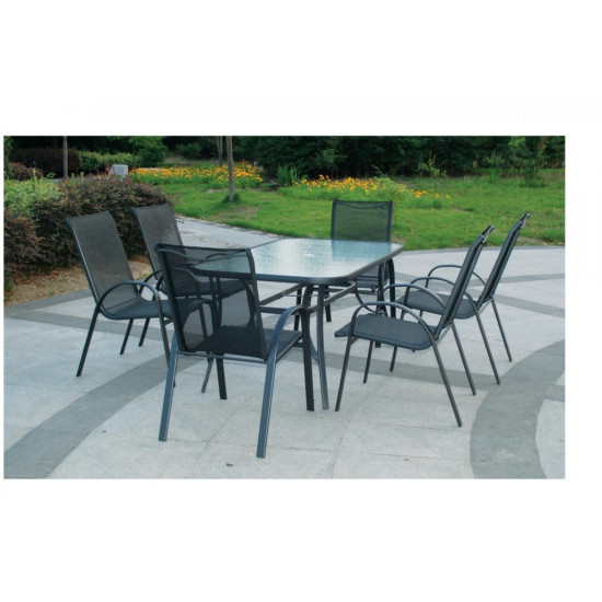 Set Mobilier Gradina Heinner Fiesta Stsm007 Masa Si 6 Scaune Otel Si Sticla