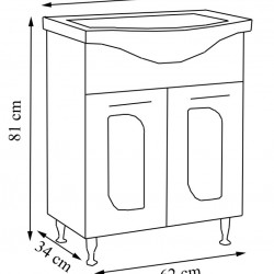 Baza Seria 110 65 Cm Alb Cu Usi + Lavoar 65 Cm